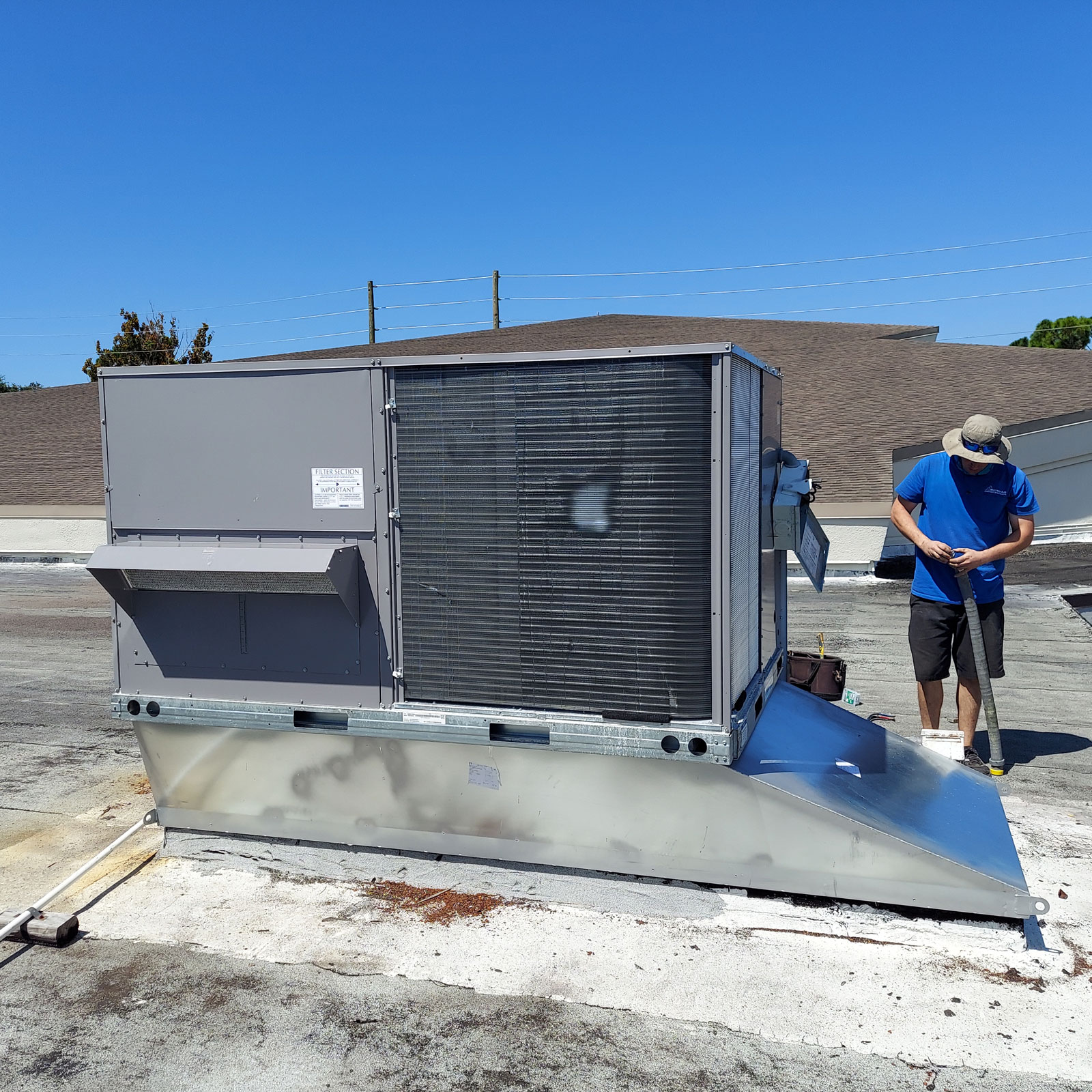 New commercial rooftop HVAC unit after installation